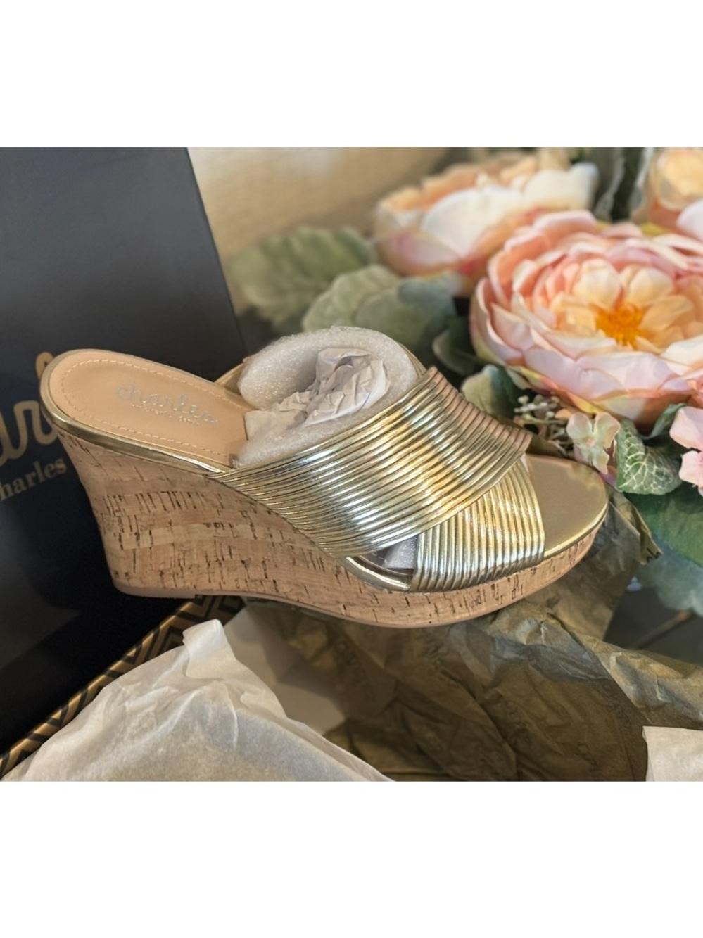 Charles by Charles David Metallic Gold Wedge Mules NIB